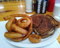 My patty melt and rings; too much food to eat at one sitting so I gook the rest home and ate it later!