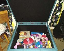 Me: It holds ALL the grandkids' toys and the musical instruments they use, too!"