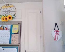A couple of the beautiful hand-crafted items that friend and neighbor Deb made for my birthday are now displayed.