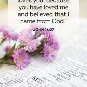The Father himself loves you, because you have loved me and believed that I came from God. John 16:27 Picture of some lavender flowers sitting atop an open Bible. (Woman's Day)