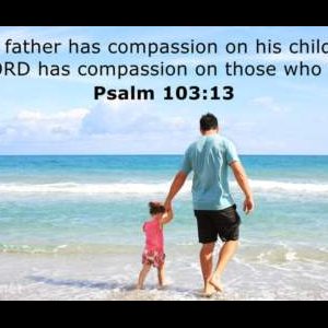 As a father has compassion on his children, so the LORD has compassion on those who fear Him. Psalm 103:13 Photo of a man walking a very young girl on the beach.