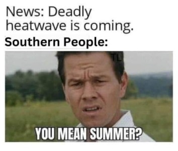 News: Deadly heatwave is coming. Southern People: [photo of a man with a puzzled look on his face] You mean summer?