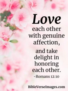 Love each other with genuine affection, and take delight in honoring each other. Romans 12:10