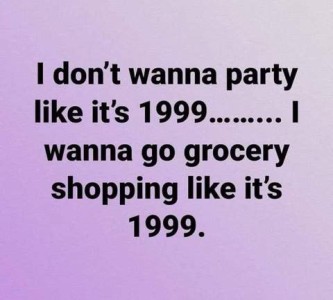 Text only: I don't wanna party like it's 1999... I wanna go grocery shopping like it's 1999.