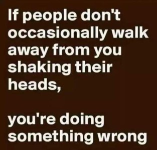 Text only: If people don't occasionally walk away from you shaking their heads, you're doing something wrong.