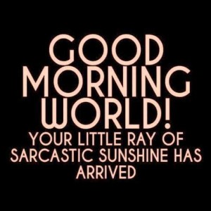 Text only: GOOD MORNING WORLD! Your little ray of sarcastic sunshine has arrived.