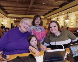 Dinner at the Olive Garden for Pete's birthday on the 29th; me & Casey with the girls between us.