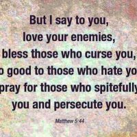 Bit I say to you, love your enemies, bless those who curse you, do good to those who hate you, and pray for those who spitefully use you and persecute you. Matthew 5:44